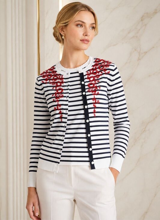 Brooks Brothers Sweaters - NWT Brooks Brothers Floral-Beaded Striped Cardigan Embroidered Sweater XS $150 A